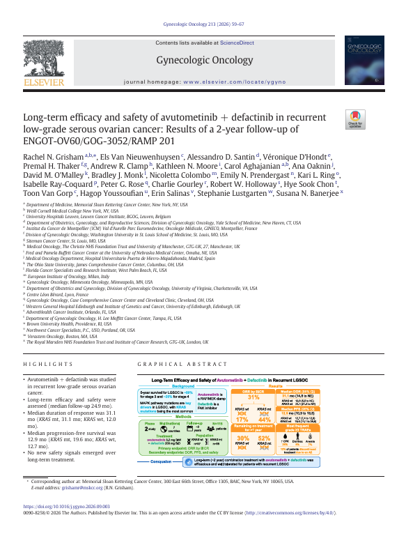 PAPER: Long-term efficacy and safety of avutometinib + defactinib in recurrent low-grade serous ovarian cancer: Results of a 2-year follow-up of ENGOT-OV60/GOG-3052/RAMP 201