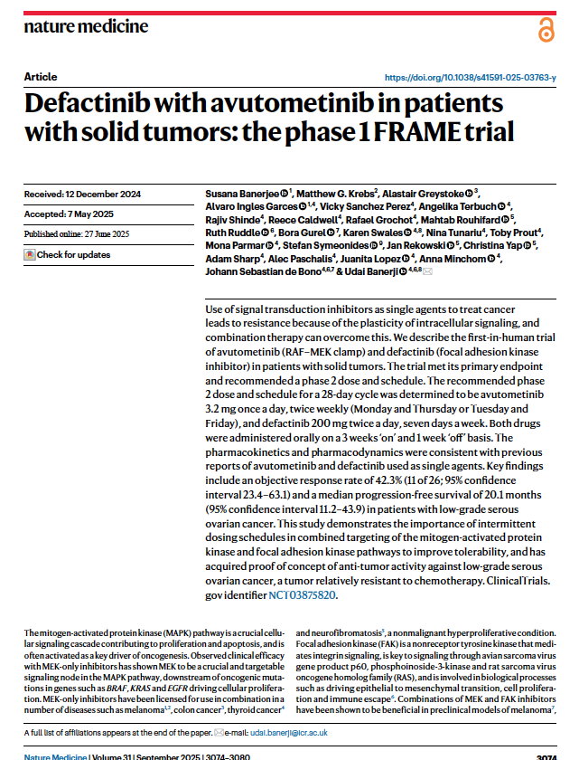 PAPER: Defactinib with avutometinib in patients with solid tumors: the phase 1 FRAME trial