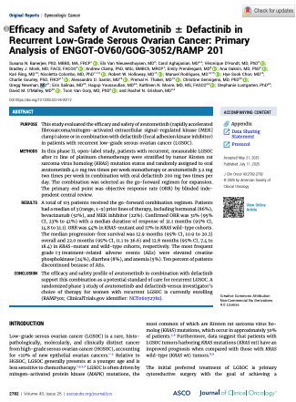 PAPER: Efficacy and safety of avutometinib ± defactinib in recurrent low-grade serous ovarian cancer