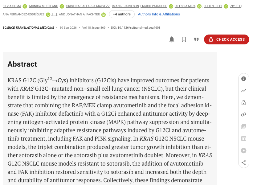 PAPER: FAK inhibitor and RAF/MEK clamp avutometinib enhance KRAS G12C inhibitor efficacy in preclinical models of non-small cell lung cancer